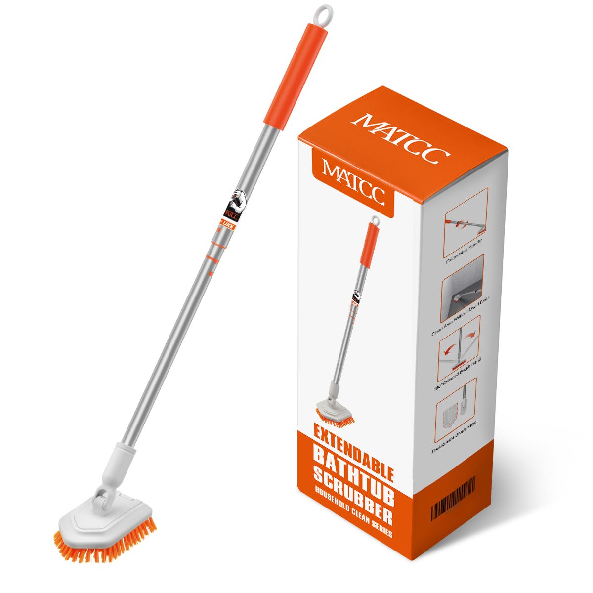 MATCC Tub and Tile Scrub Brush with Extendable Long Handle 42'' for