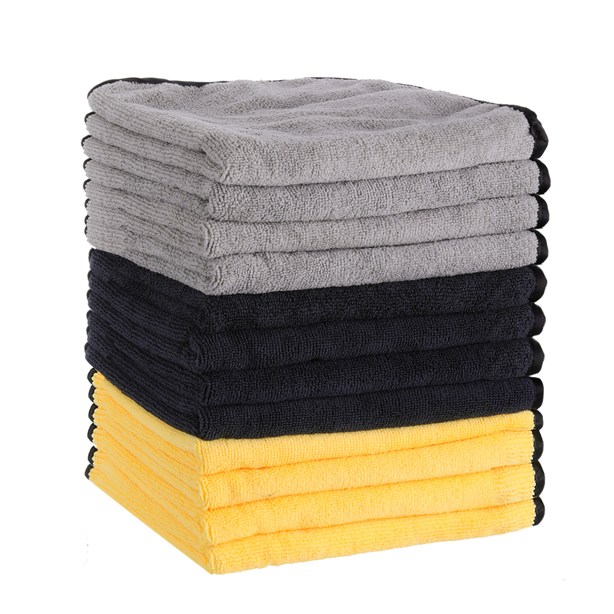 12 Pack 16 x 16'' Microfiber Cleaning Cloths with grey & black & yellow
